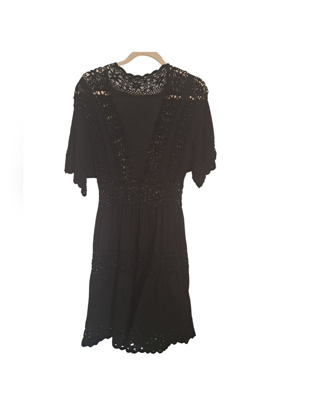 NANETTE LEPORE black cotton crochet knit cut out short sleeve cover up dress M - Picture 9 of 10